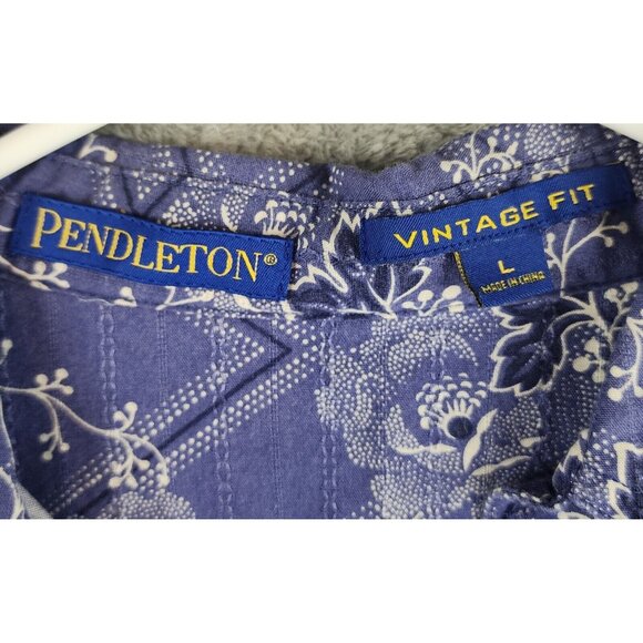 Pendleton Shirt Womens Large Blue Floral Button Up Short Sleeve Vintage Fit - Picture 3 of 9